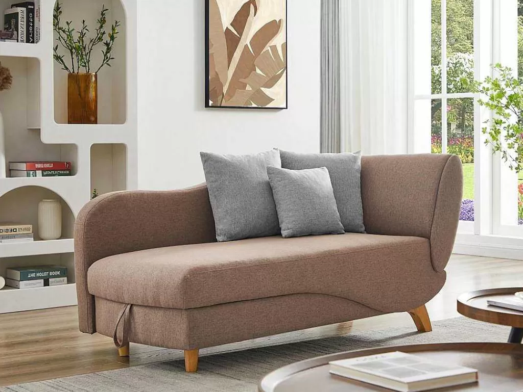 Chaise Longue*Vente-unique Chaise-Longue Esquerda Convertivel Em Tecido Castanho Com Espaco De Arrumação - Penelope