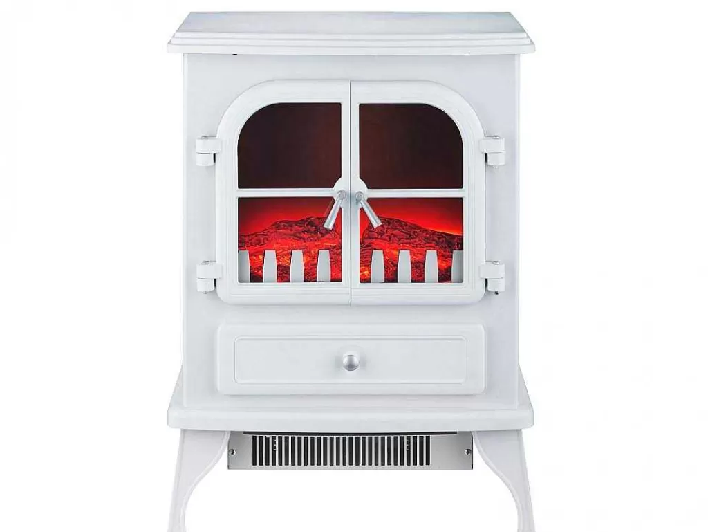 Lareira Elétrica*Purline Cheminee Electrique Au Sol 2000W Style Retro En Acier Laque Blanc