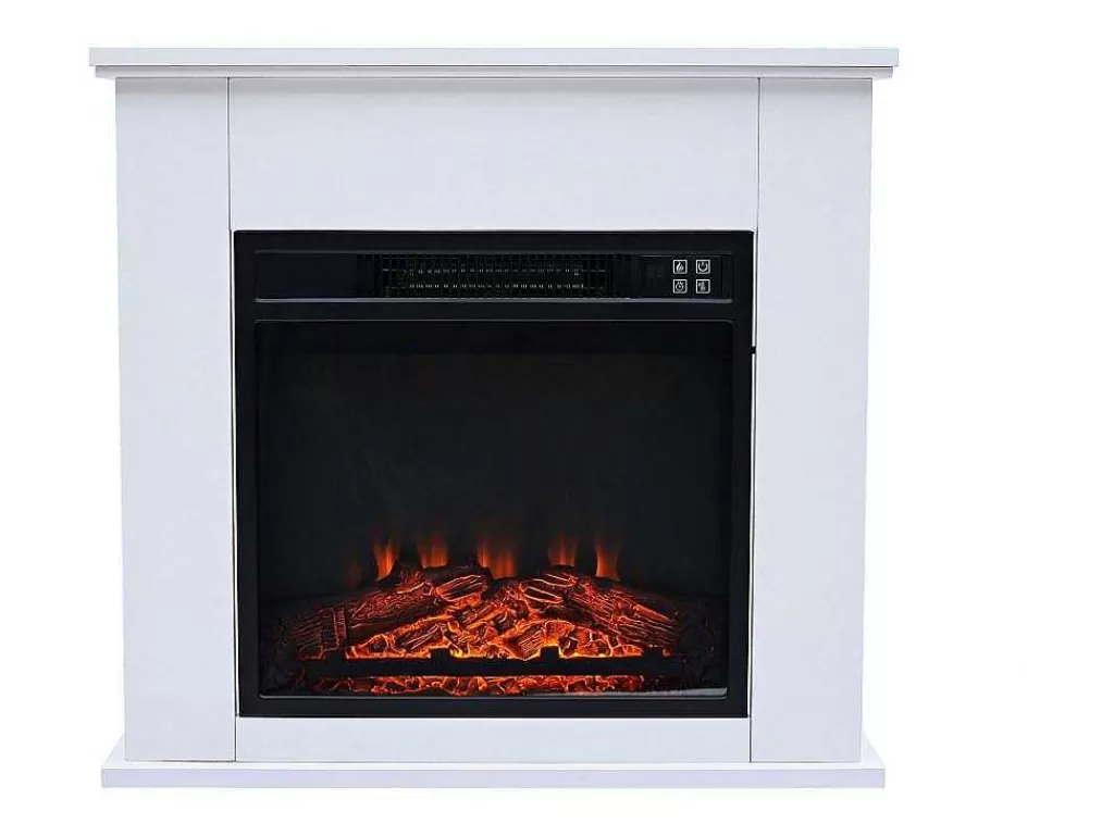 Lareira Elétrica*Purline Cheminee Electrique Au Sol De 2Kw En Acier Laque Blanc Avec Telecommande