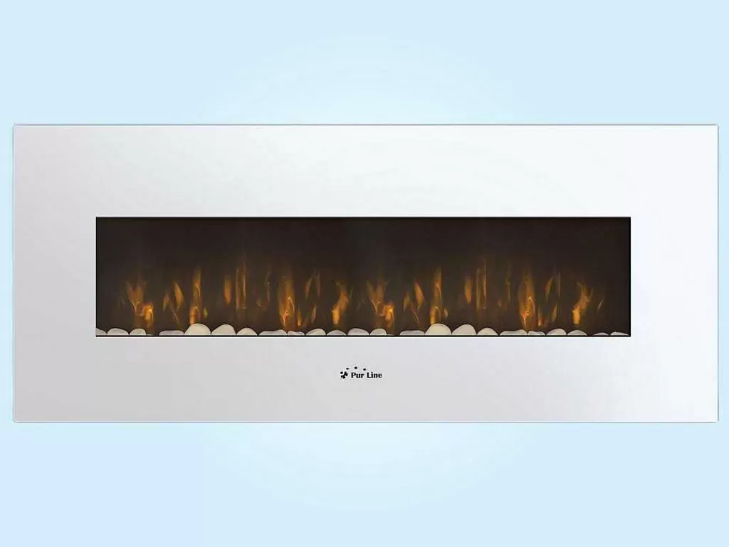 Lareira Elétrica*Purline Cheminee Electrique Panoramique Avec Eclairage Led D'Ambiance Et Panneau Frontal Blanc