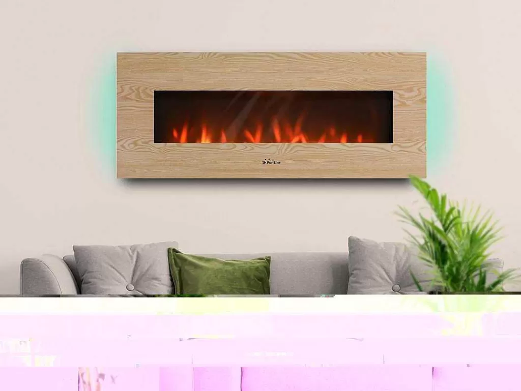 Lareira Elétrica*Purline Cheminee Electrique Panoramique Avec Eclairage Led D'Ambiance Et Panneau Frontal En Mdf