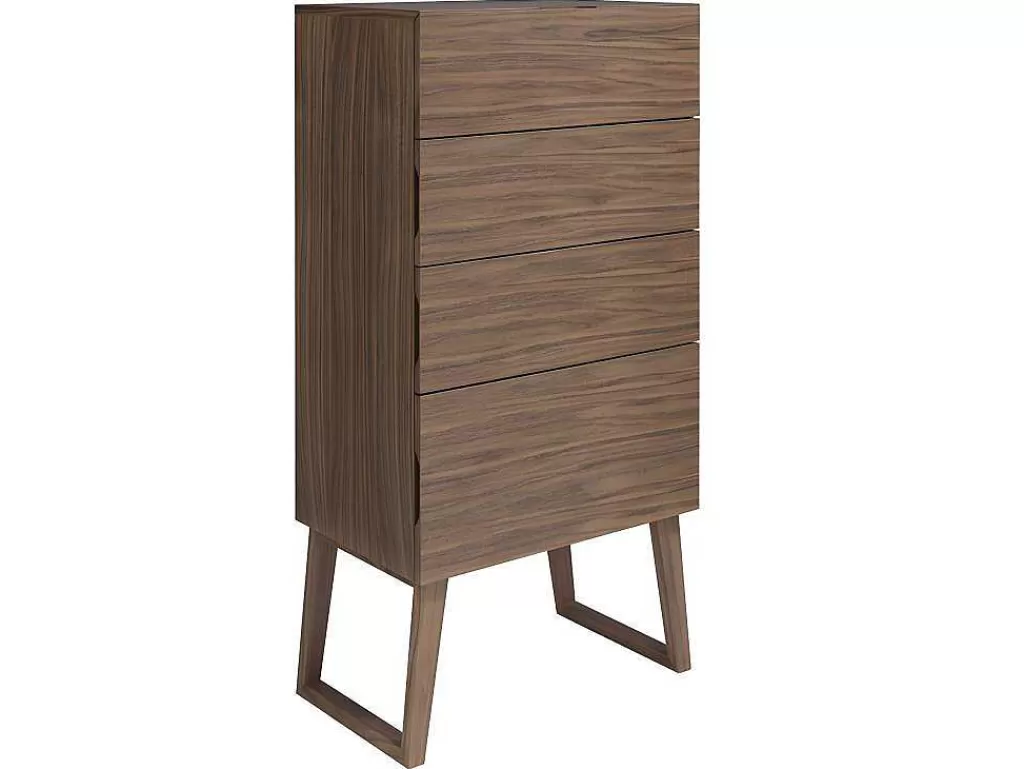 Cómoda*Angel Cerda Chiffonier Em Madeira Folheada De Nogueira Com Quatro Gavetas. 7024