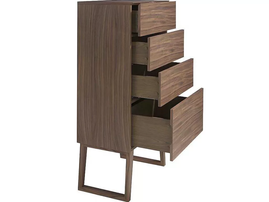 Cómoda*Angel Cerda Chiffonier Em Madeira Folheada De Nogueira Com Quatro Gavetas. 7024