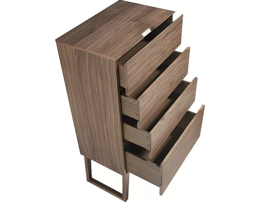 Cómoda*Angel Cerda Chiffonier Em Madeira Folheada De Nogueira Com Quatro Gavetas. 7024
