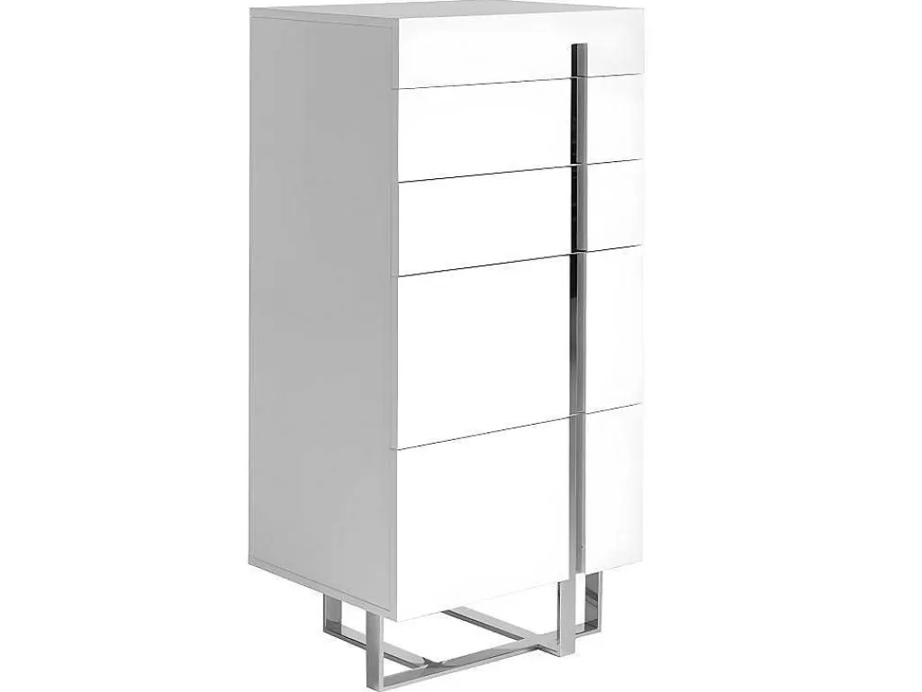 Cómoda*Angel Cerda Chiffonier Em Mdf Lacado Branco Brilhante Com Cinco Gavetas 7018