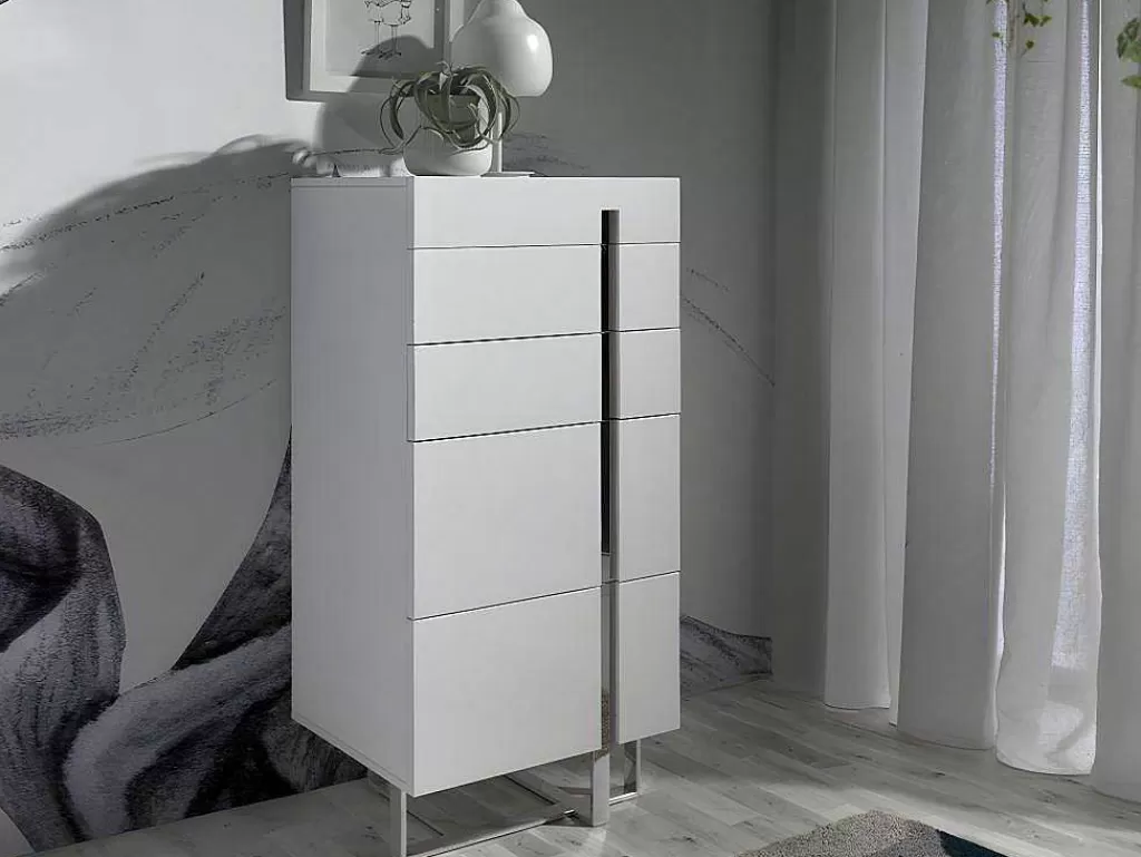 Cómoda*Angel Cerda Chiffonier Em Mdf Lacado Branco Brilhante Com Cinco Gavetas 7018
