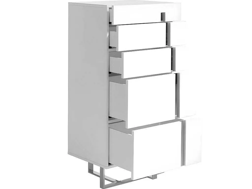 Cómoda*Angel Cerda Chiffonier Em Mdf Lacado Branco Brilhante Com Cinco Gavetas 7018
