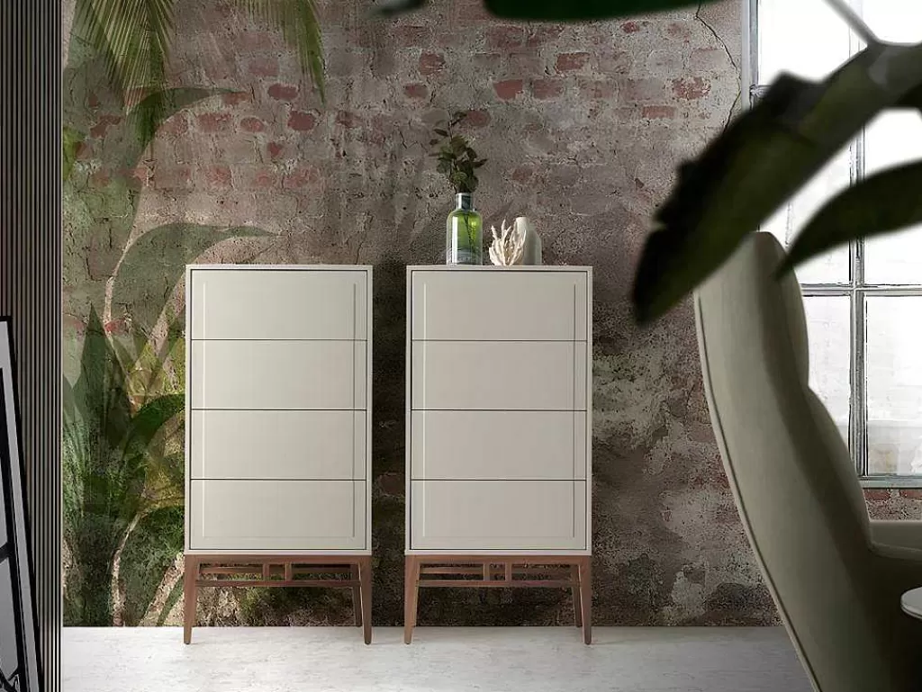 Cómoda*Angel Cerda Chiffonier Em Mdf Lacado Em Niebla Brillo Com Quatro Gavetas 7036