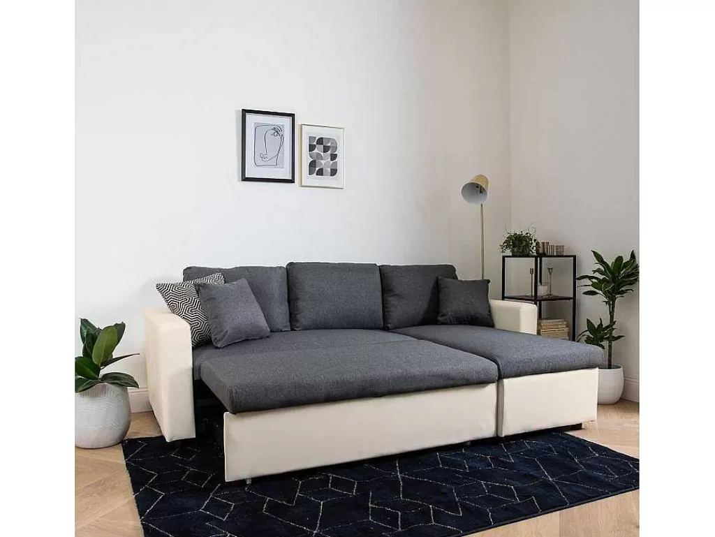 Sofá*Happy Garden Clark Sofá-Cama De Canto De 3 Lugares Cinzento E Branco