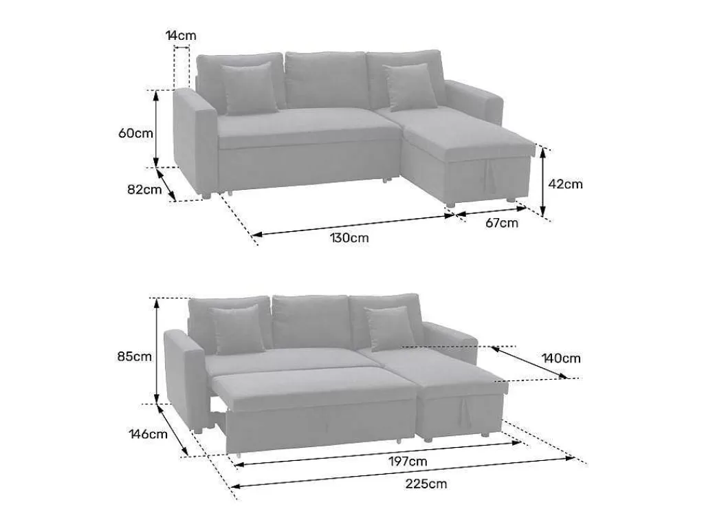 Sofá*Happy Garden Clark Sofá-Cama De Canto De 3 Lugares Cinzento E Branco