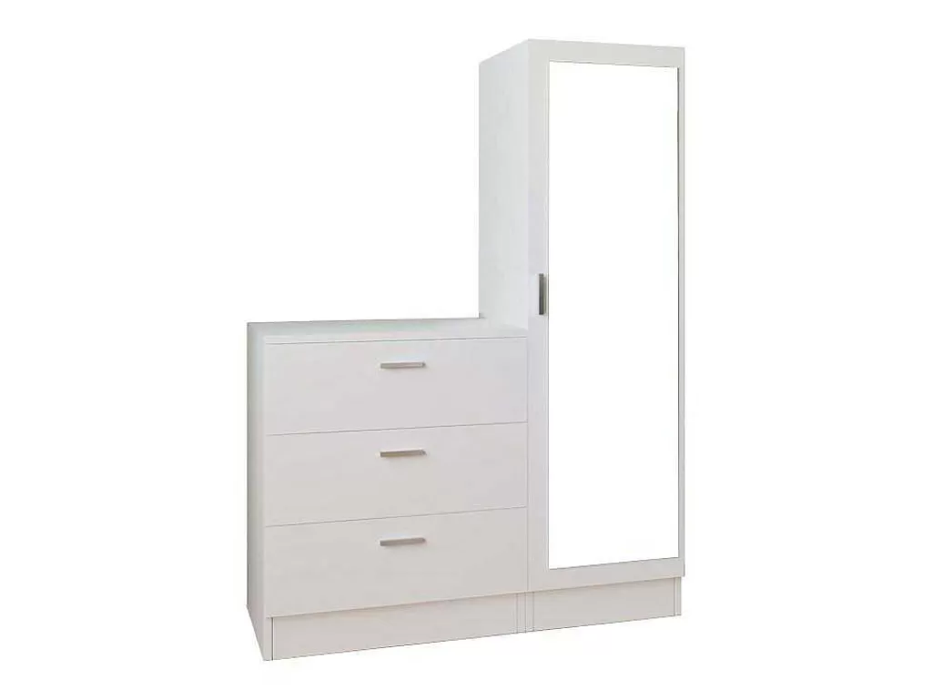 Armário E Roupeiro*Vente-unique Cómoda 3 Gavetas Com Armário E Espelho Branco - Vitorio