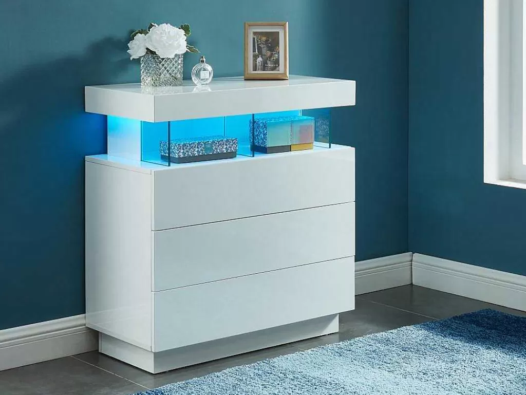 Cómoda*Vente-unique Cómoda 3 Gavetas Com Leds, Mdf Lacado A Branco - Fabio Ii