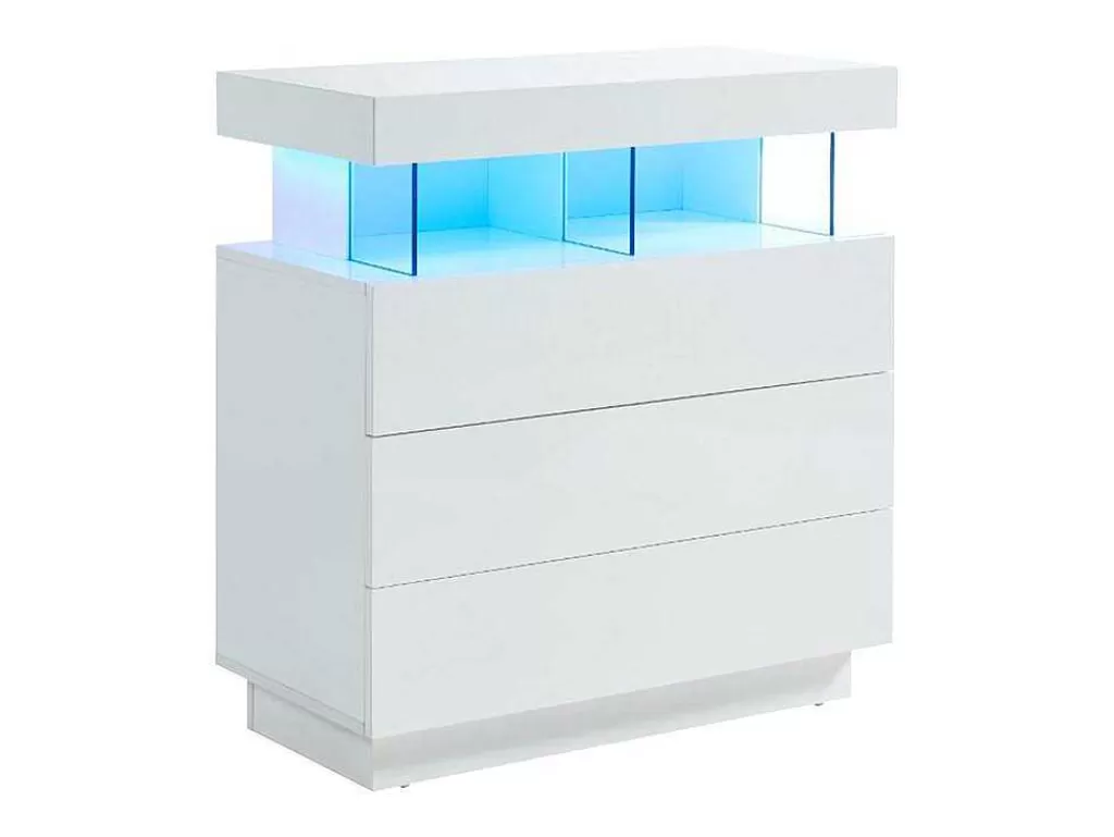 Cómoda*Vente-unique Cómoda 3 Gavetas Com Leds, Mdf Lacado A Branco - Fabio Ii