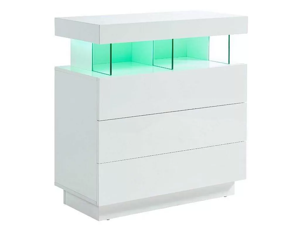 Cómoda*Vente-unique Cómoda 3 Gavetas Com Leds, Mdf Lacado A Branco - Fabio Ii