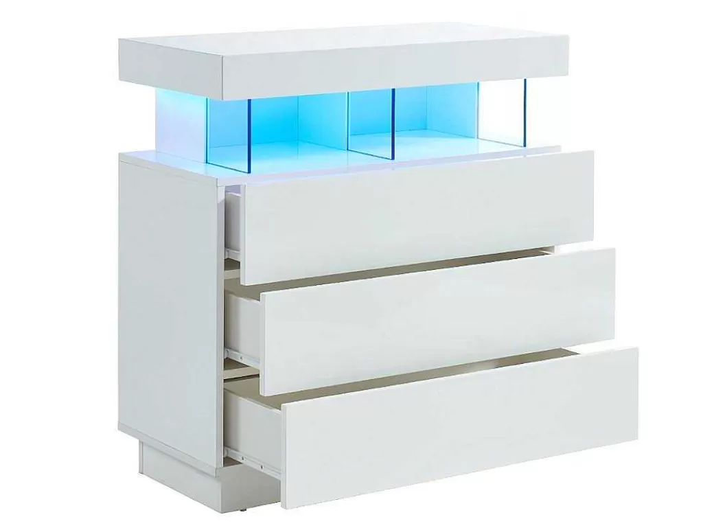Cómoda*Vente-unique Cómoda 3 Gavetas Com Leds, Mdf Lacado A Branco - Fabio Ii