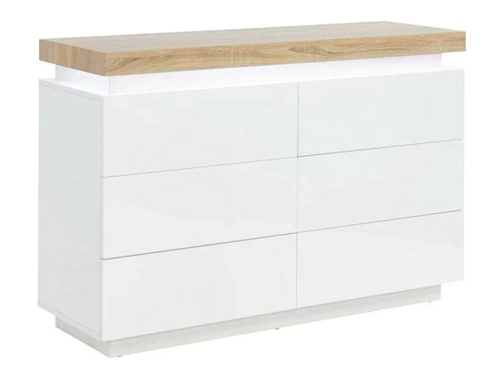 Cómoda*Vente-unique Cómoda 6 Gavetas - Mdf Lacado - Com Leds - Cor: Branco E Carvalho - Halo Ii -