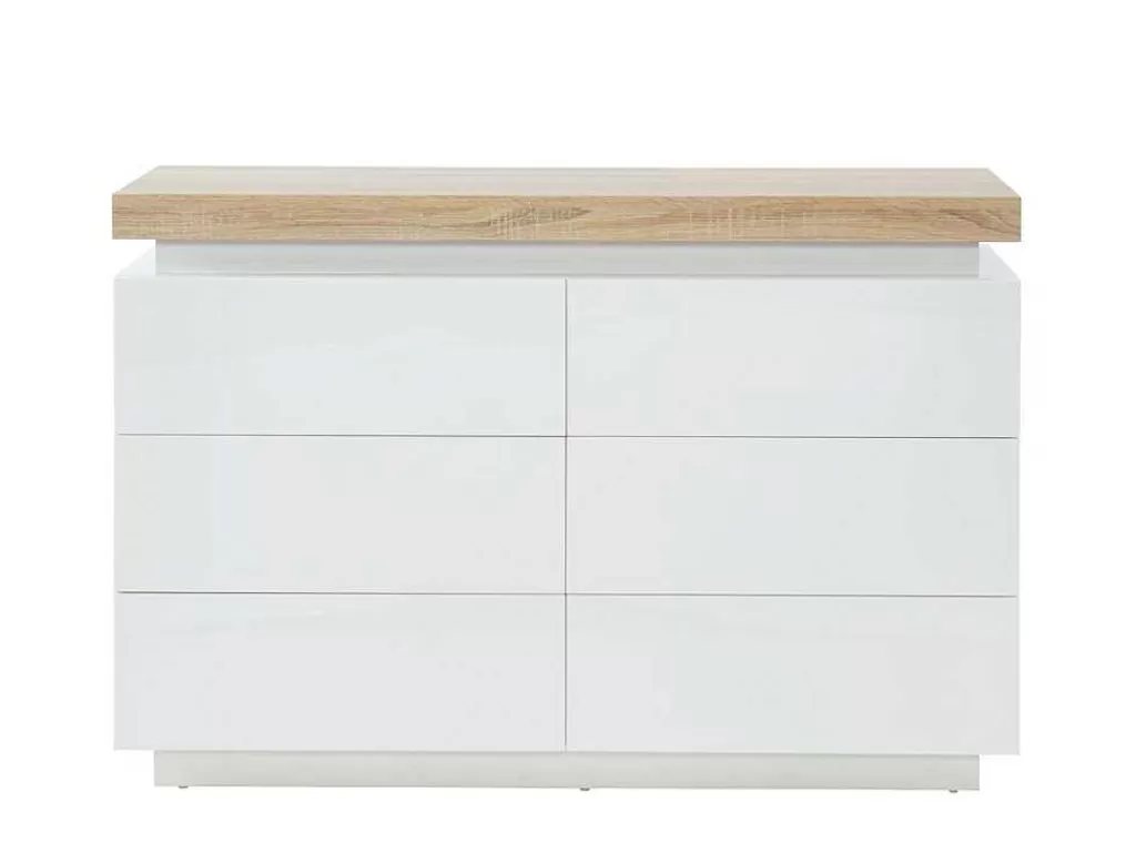 Cómoda*Vente-unique Cómoda 6 Gavetas - Mdf Lacado - Com Leds - Cor: Branco E Carvalho - Halo Ii -