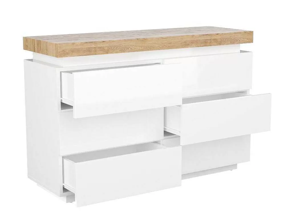 Cómoda*Vente-unique Cómoda 6 Gavetas - Mdf Lacado - Com Leds - Cor: Branco E Carvalho - Halo Ii -