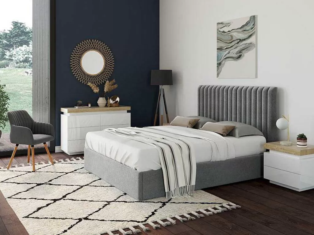 Cómoda*Vente-unique Cómoda 6 Gavetas - Mdf Lacado - Com Leds - Cor: Branco E Carvalho - Halo Ii -