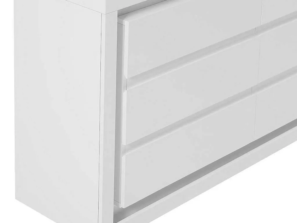 Cómoda*Vente-unique Cómoda 6 Gavetas Com Leds, Mdf Lacado A Branco - Flarancia