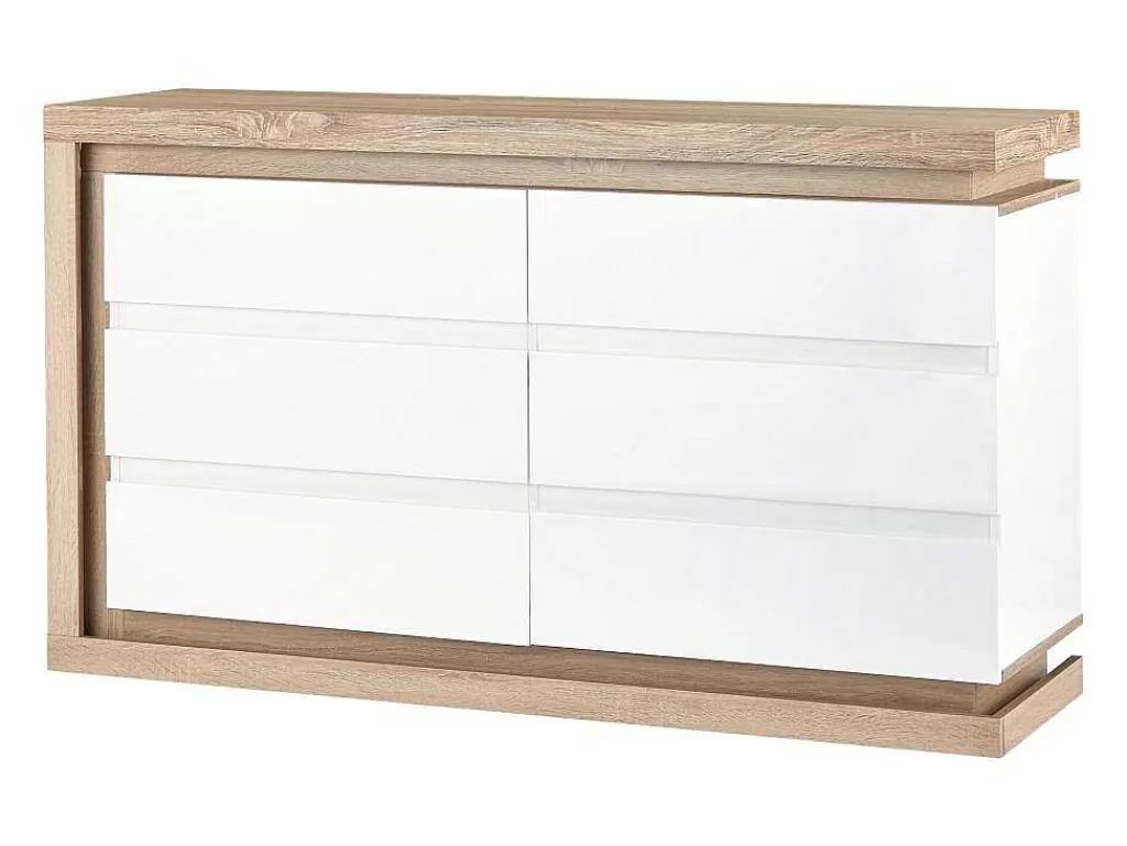 Cómoda*Vente-unique Cómoda 6 Gavetas Com Leds, Mdf Lacado A Branco E Natural - Flarancia