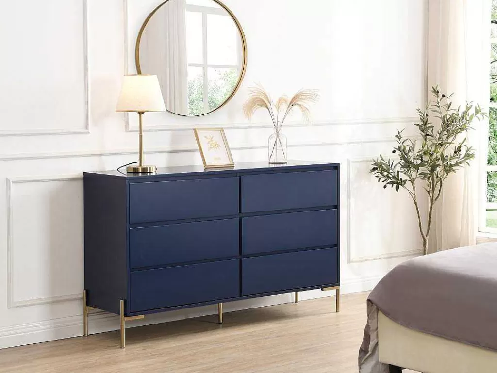 Cómoda*PASCAL MORABITO Cómoda 6 Gavetas Mdf E Metal Lacado A Azul E Dourado - Korasa De
