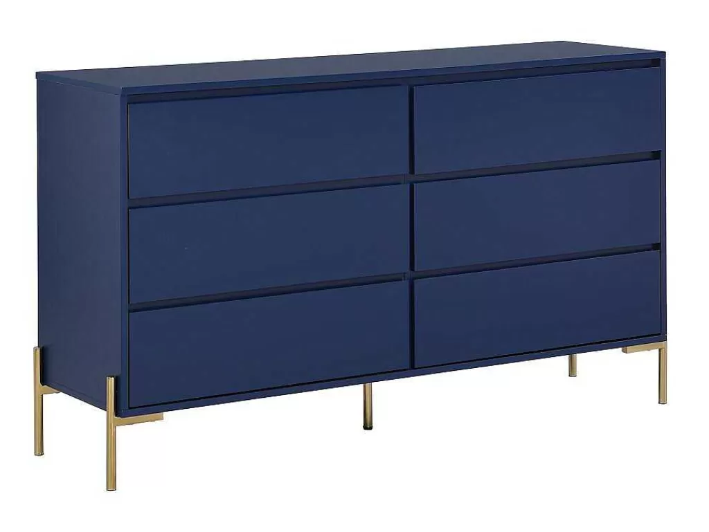 Cómoda*PASCAL MORABITO Cómoda 6 Gavetas Mdf E Metal Lacado A Azul E Dourado - Korasa De