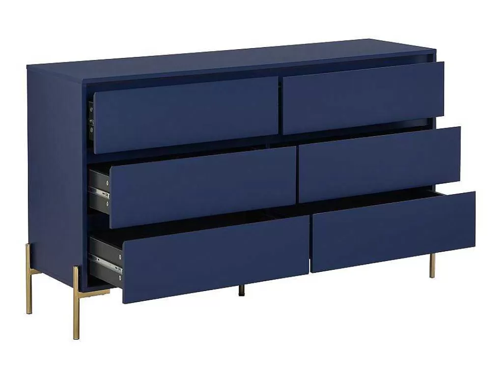 Cómoda*PASCAL MORABITO Cómoda 6 Gavetas Mdf E Metal Lacado A Azul E Dourado - Korasa De