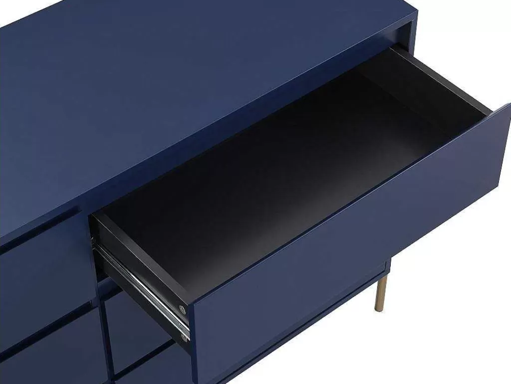Cómoda*PASCAL MORABITO Cómoda 6 Gavetas Mdf E Metal Lacado A Azul E Dourado - Korasa De
