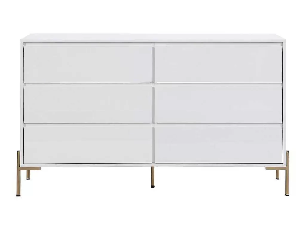 Cómoda*PASCAL MORABITO Cómoda 6 Gavetas, Mdf E Metal Lacado A Branco E Dourado - Korasa