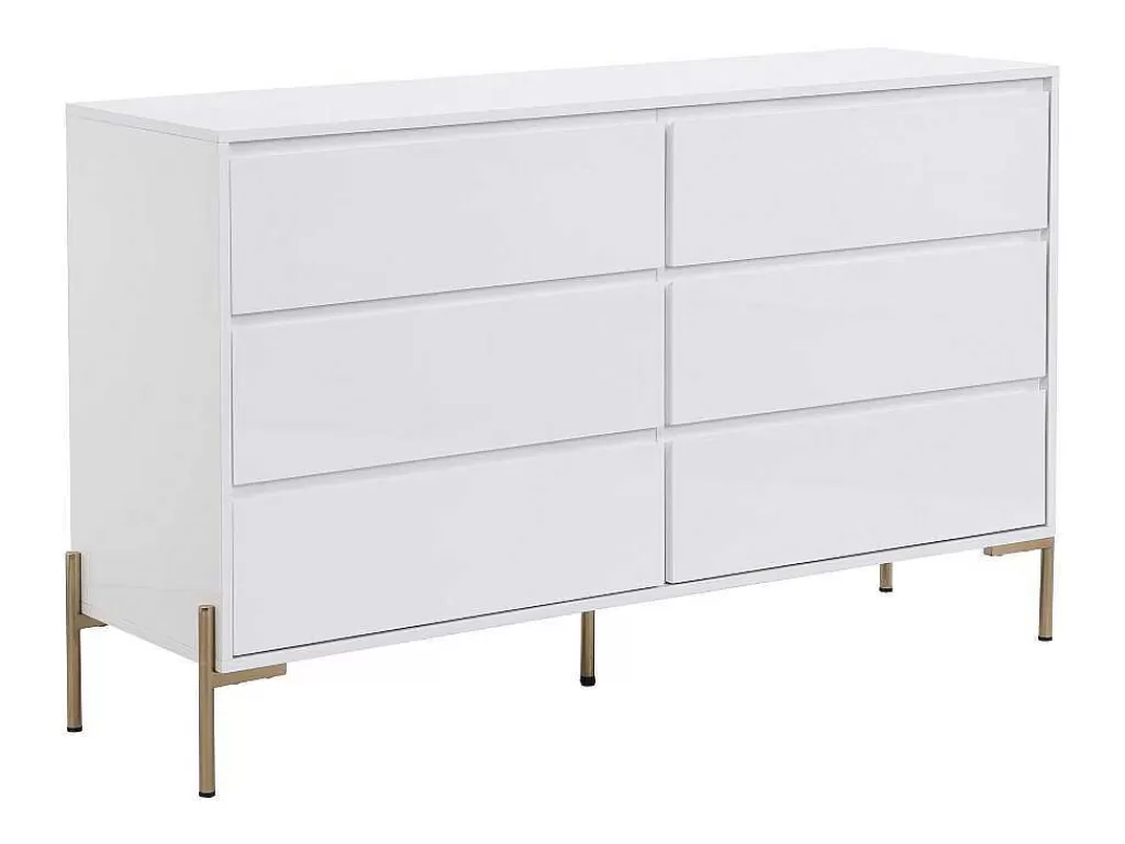 Cómoda*PASCAL MORABITO Cómoda 6 Gavetas, Mdf E Metal Lacado A Branco E Dourado - Korasa