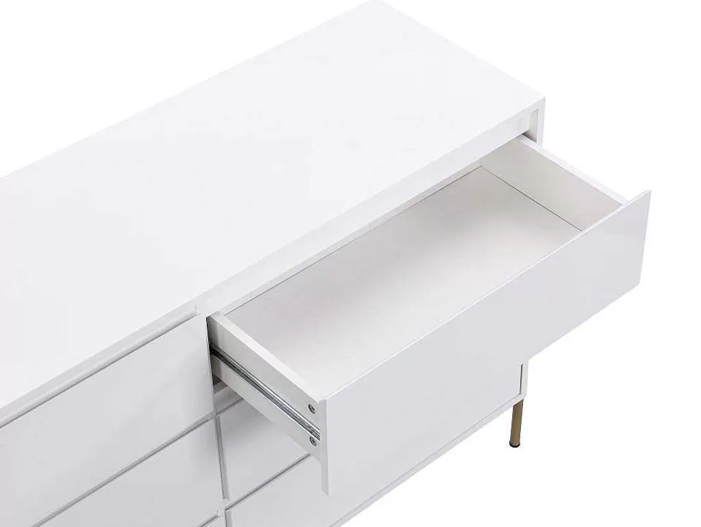 Cómoda*PASCAL MORABITO Cómoda 6 Gavetas, Mdf E Metal Lacado A Branco E Dourado - Korasa