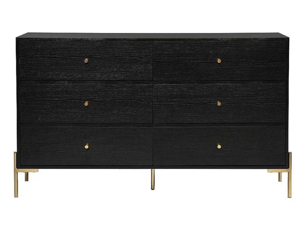 Cómoda*PASCAL MORABITO Cómoda 6 Gavetas Mdf E Metal Preto E Dourado - Milavia De