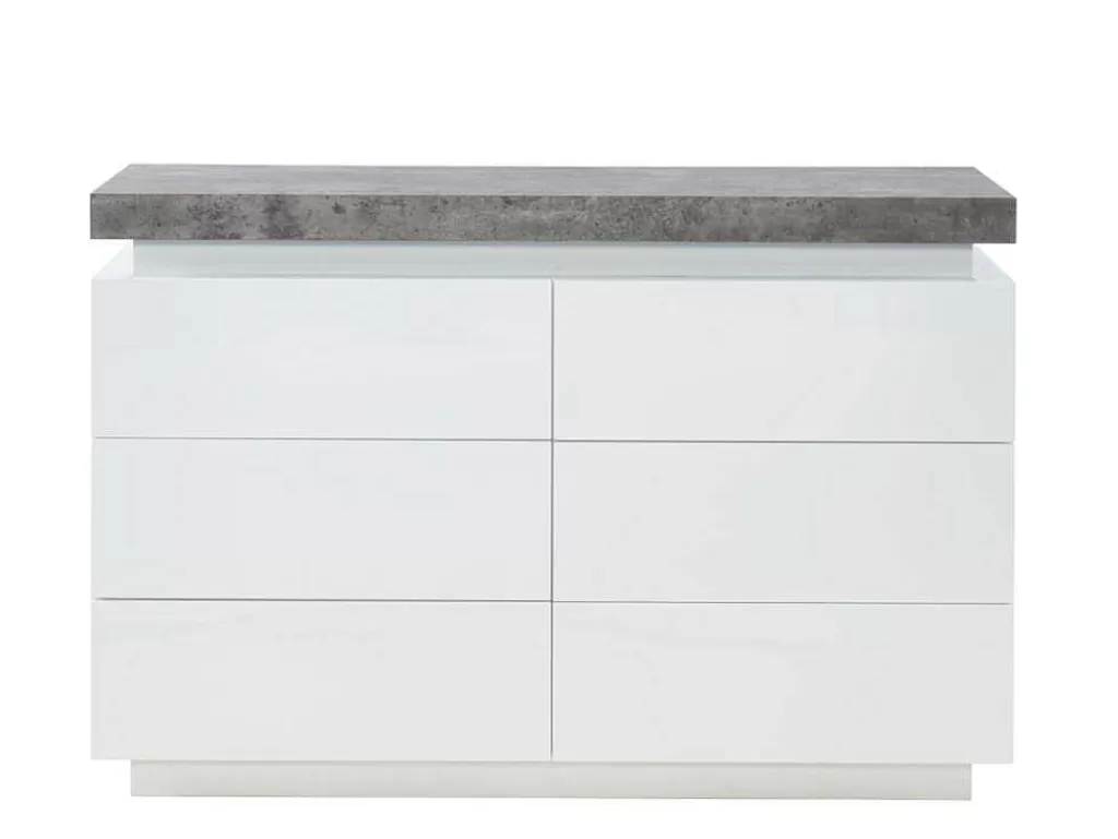 Cómoda*Vente-unique Cómoda - 6 Gavetas - Mdf Lacado - Com Leds - Cor: Branco E Cinza Cimento - Halo Ii