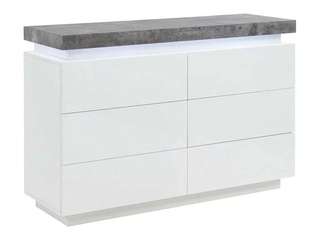 Cómoda*Vente-unique Cómoda - 6 Gavetas - Mdf Lacado - Com Leds - Cor: Branco E Cinza Cimento - Halo Ii