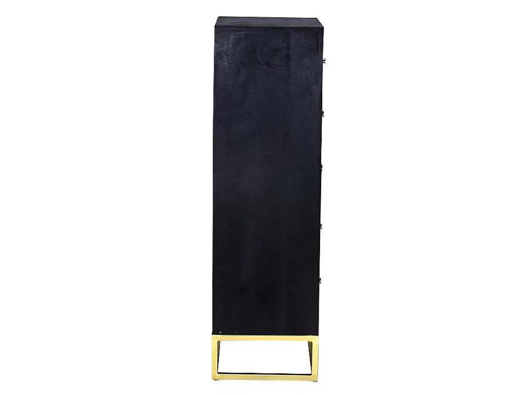 Cómoda*Vente-unique Cómoda Alta Art Deco Prismin - 5 Gavetas - Madeira De Mangueira E Metal - Preto E Dourado