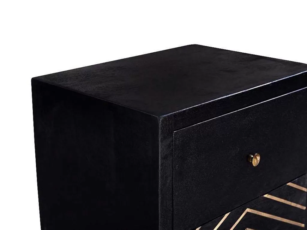 Cómoda*Vente-unique Cómoda Alta Art Deco Prismin - 5 Gavetas - Madeira De Mangueira E Metal - Preto E Dourado