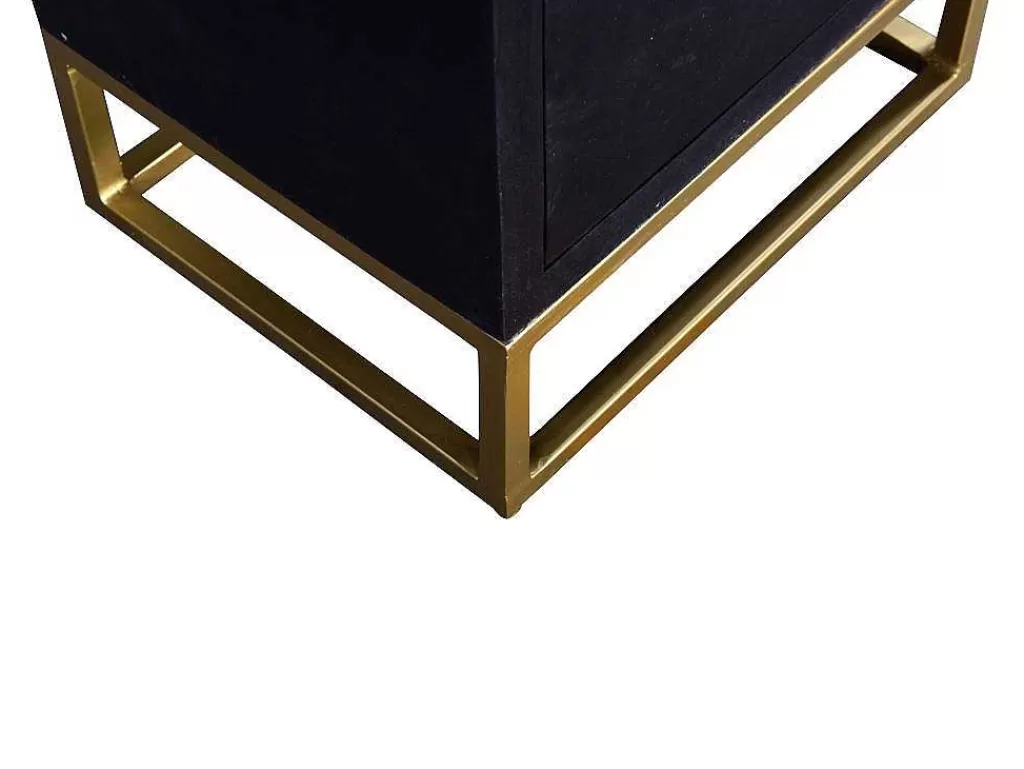 Cómoda*Vente-unique Cómoda Alta Art Deco Prismin - 5 Gavetas - Madeira De Mangueira E Metal - Preto E Dourado