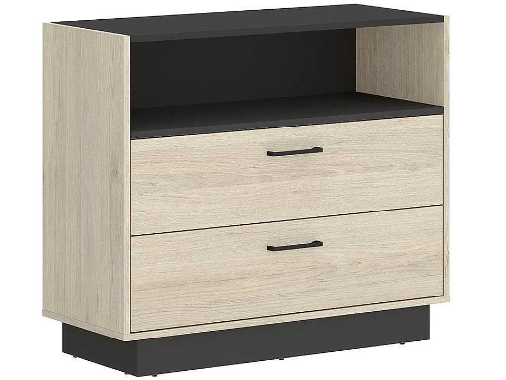 Cómoda*Vente-unique Cómoda Com 2 Gavetas E 1 Nicho Cor Natural E Antracite - Leandre