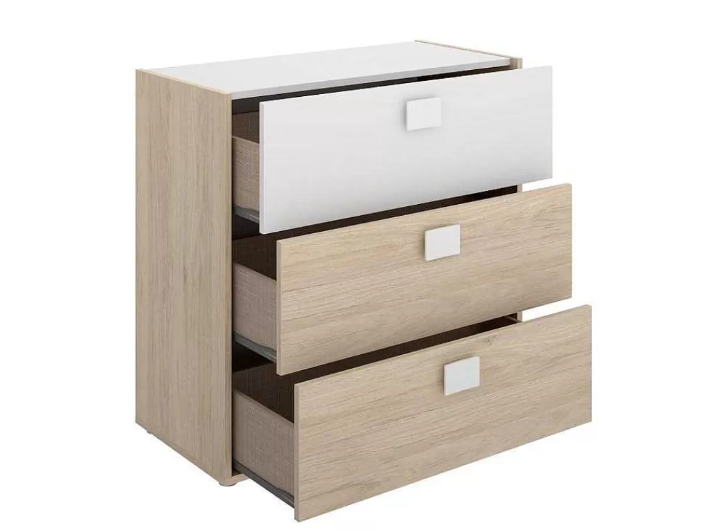 Cómoda*Vente-unique Cómoda Com 3 Gavetas Disponivel Em Carvalho E Branco - Sonia