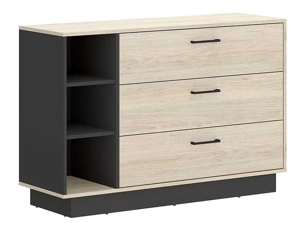 Cómoda*Vente-unique Cómoda Com 3 Gavetas E 3 Nichos Cor Natural E Antracite - Leandre