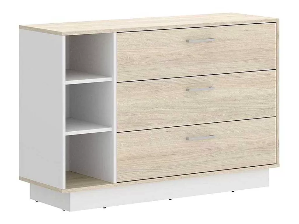 Cómoda*Vente-unique Cómoda Com 3 Gavetas E 3 Nichos Cor Natural E Branco - Leandre