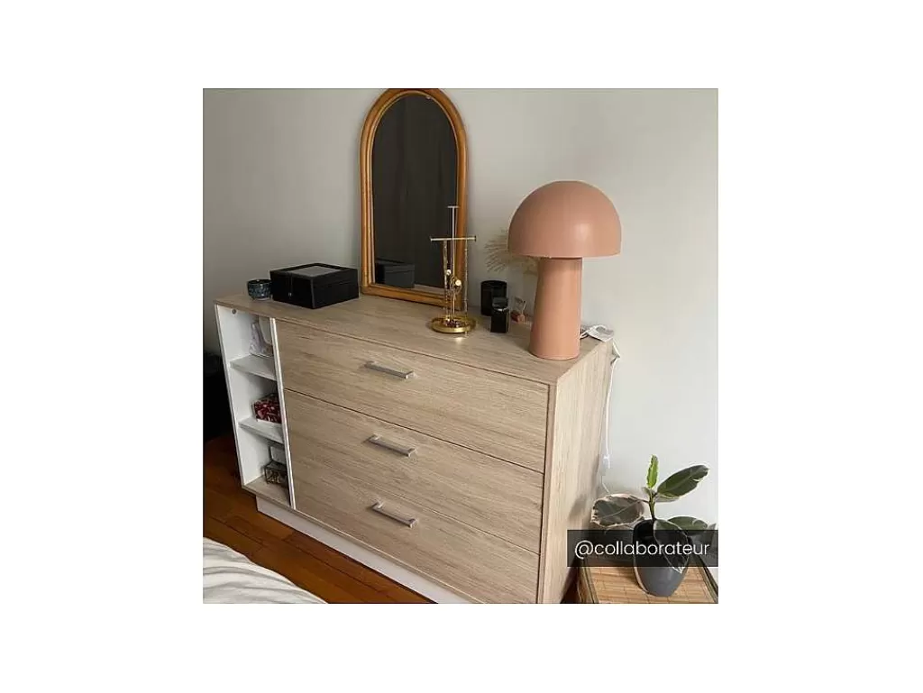 Cómoda*Vente-unique Cómoda Com 3 Gavetas E 3 Nichos Cor Natural E Branco - Leandre