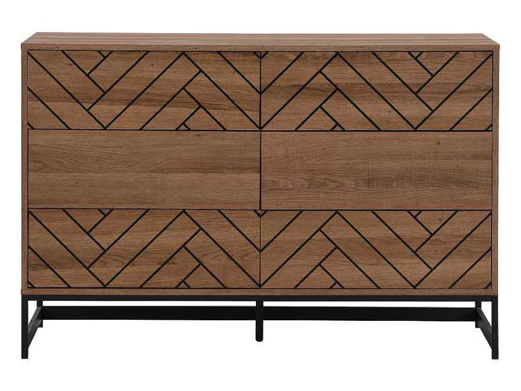 Cómoda*Vente-unique Cómoda Com 6 Gavetas Em Mdf E Aco Cor Natural E Preto - Caratana