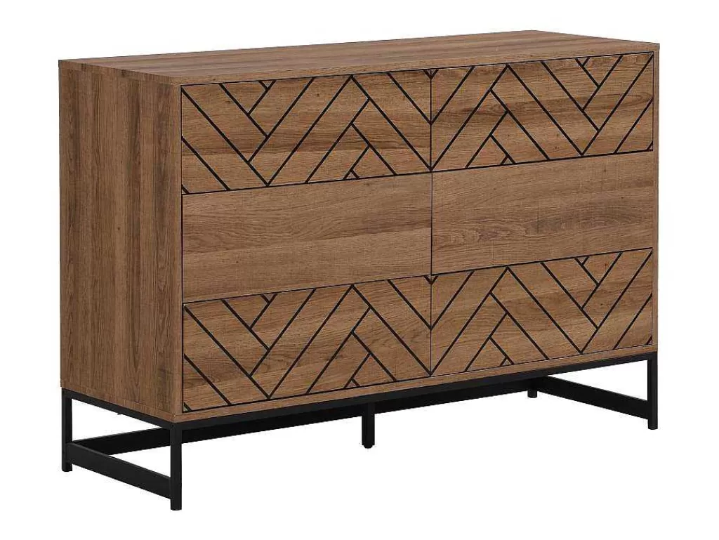 Cómoda*Vente-unique Cómoda Com 6 Gavetas Em Mdf E Aco Cor Natural E Preto - Caratana