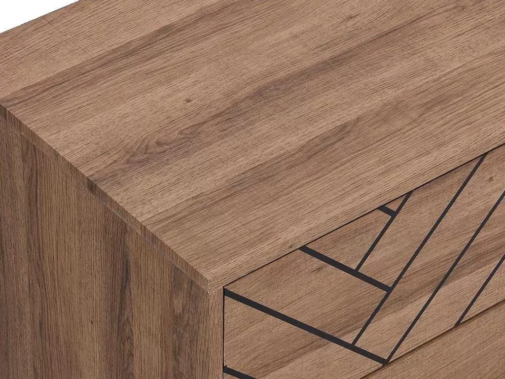 Cómoda*Vente-unique Cómoda Com 6 Gavetas Em Mdf E Aco Cor Natural E Preto - Caratana