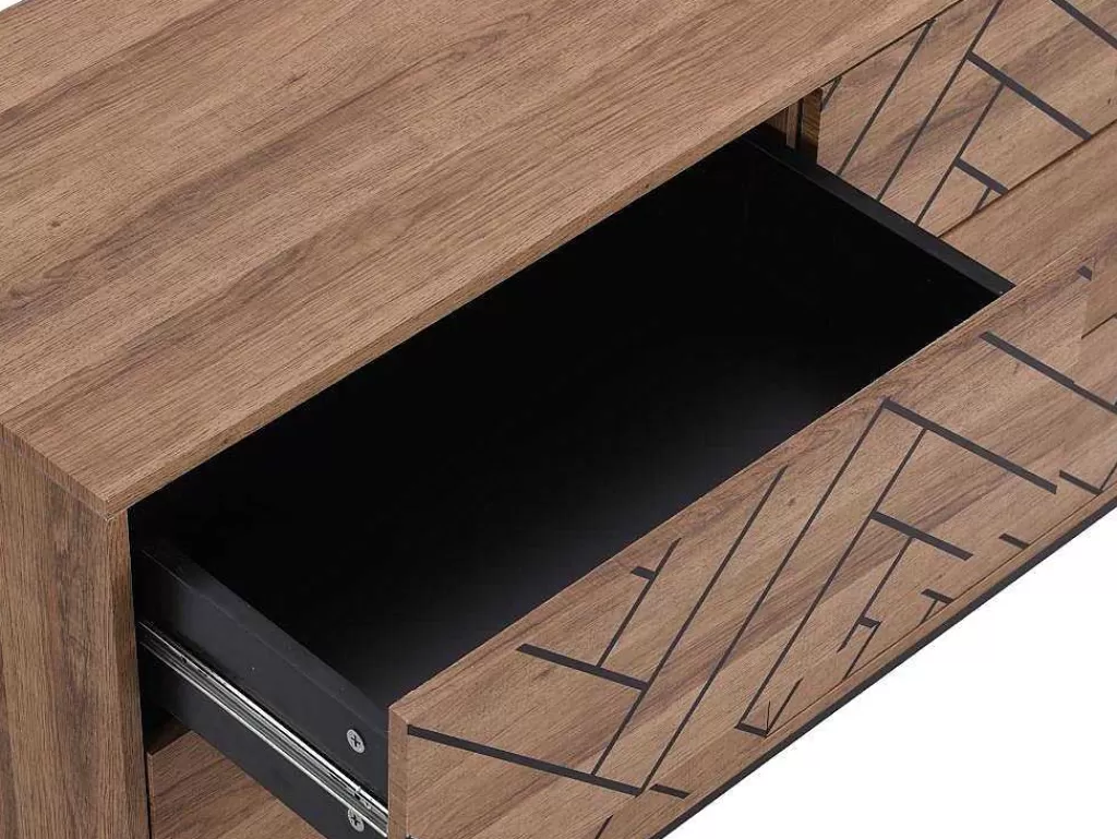 Cómoda*Vente-unique Cómoda Com 6 Gavetas Em Mdf E Aco Cor Natural E Preto - Caratana