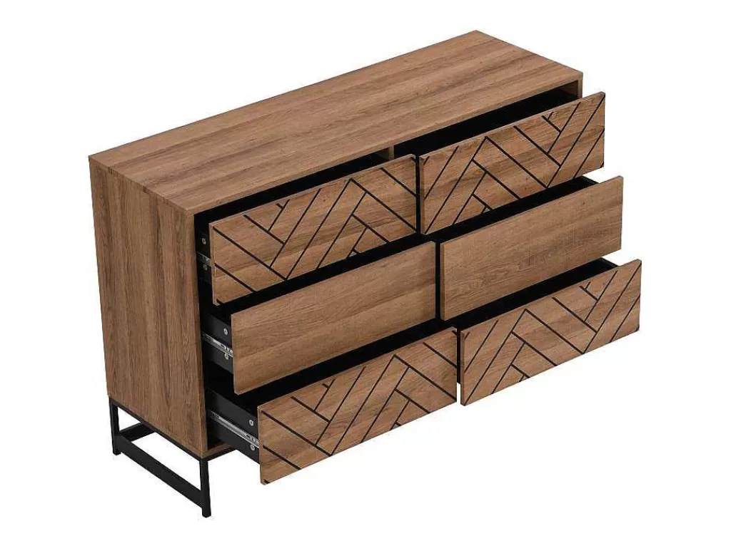 Cómoda*Vente-unique Cómoda Com 6 Gavetas Em Mdf E Aco Cor Natural E Preto - Caratana