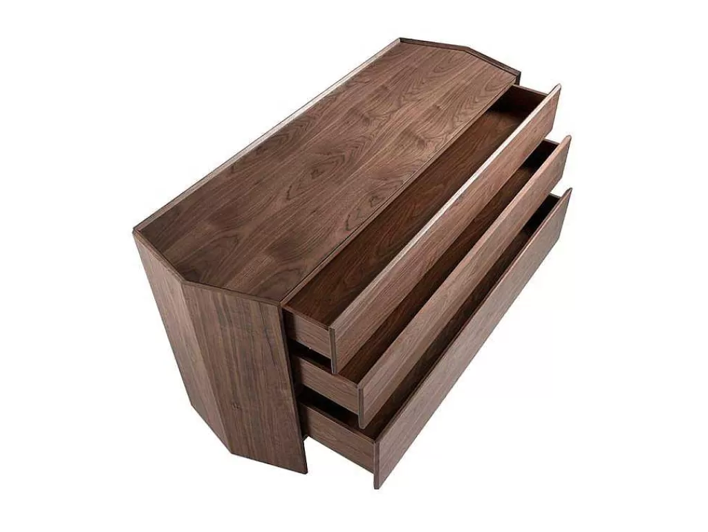 Cómoda*Angel Cerda Cómoda Com Forma Hexagonal Feita De Mdf Folheado A Nogueira Com Tres Gavetas Frontais 7073