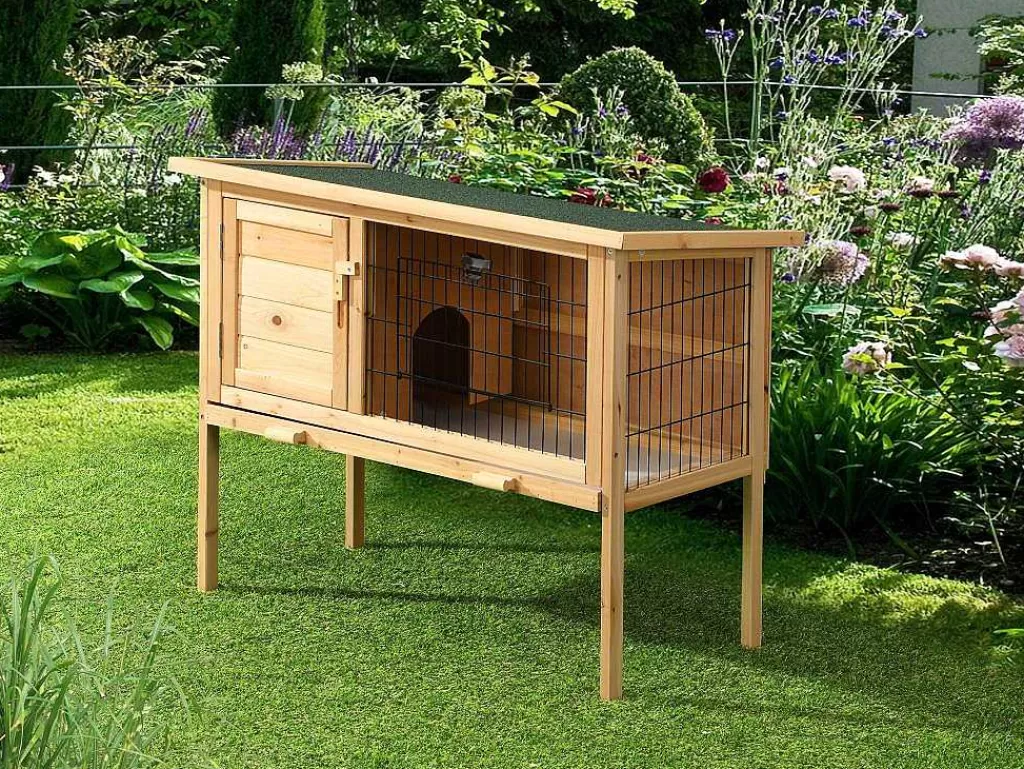 Acessórios Para Animais De Estimação*Vente-unique Coelheira Em Madeira Com Pés Para Coelhos E Roedores C. 91 X L. 45 X A. 70 Cm Natural - Lapius